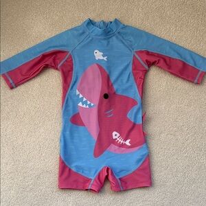 Toddler Girl Swim Rashguard Suit - Blue and Pink